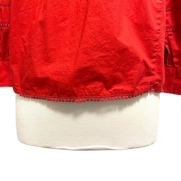 J. Crew Embroidered Crochet Ruffle Romantic High Neck Blouse Top Red size Small - Picture 6 of 12
